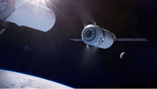 Illustration of the SpaceX Dragon XL as it is deployed from the Falcon Heavy’s second stage in high Earth orbit on its way to the Gateway in lunar orbit. Credit SpaceX